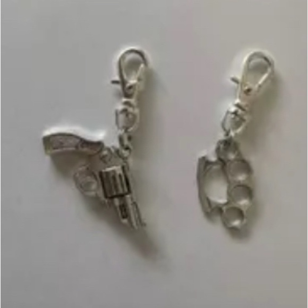 Silver Gun and Brass Knuckles Charms - Picture 1 of 7